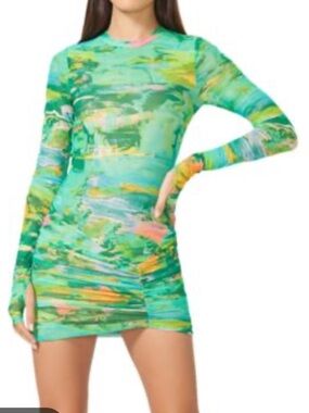 AFRM XS Mizra Mini Dress Acid Green Marble